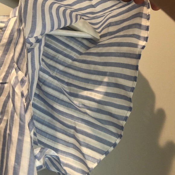 Veronica Beard Top Maple Light Blue White Stripe Ruffle Button Front Blouse NWT - Picture 9 of 10